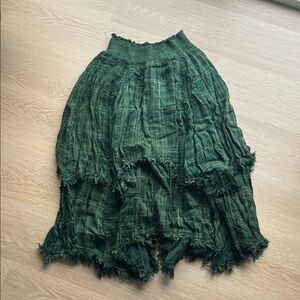 FREE PEOPLE DISTRESSED LAYERED PLAID MAXI SKIRT